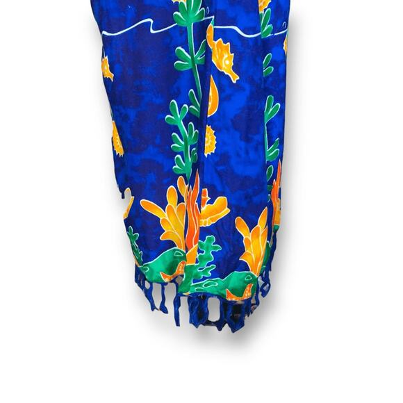 Vintage 90s In Gear Blue Ocean Fish Print Dress Tassel Hem Resort Boho Small - Picture 5 of 12